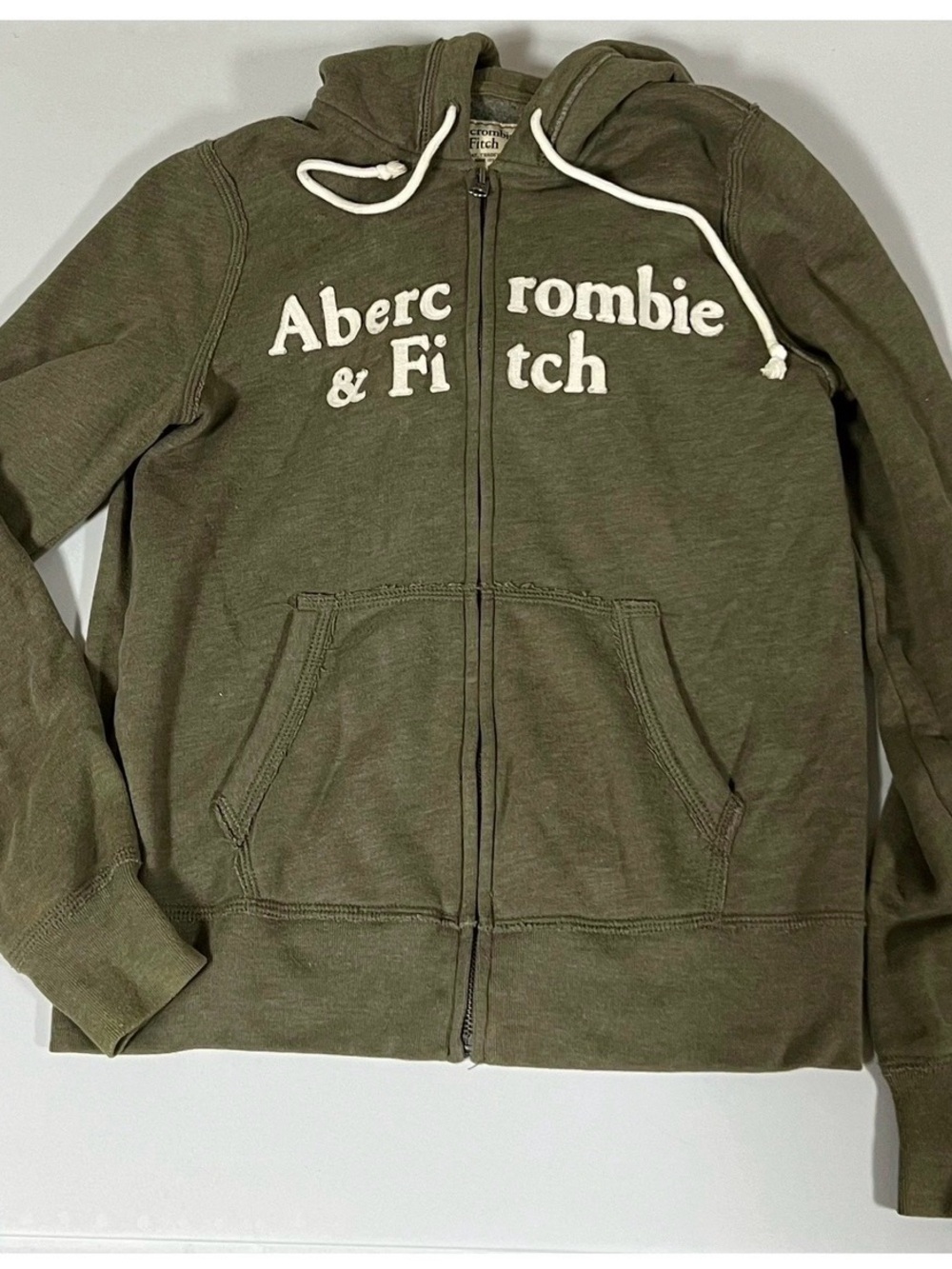 Abercrombie A&F Olive Green Y2K Logo Zipper Sweater Sweatshirt Hoodie Size XS ✨
